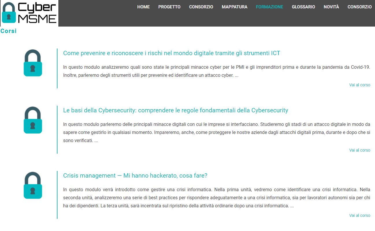 Cyber sicurezza e resilienza informatica Il materiale di formazione Cyber MSME è finalmente online